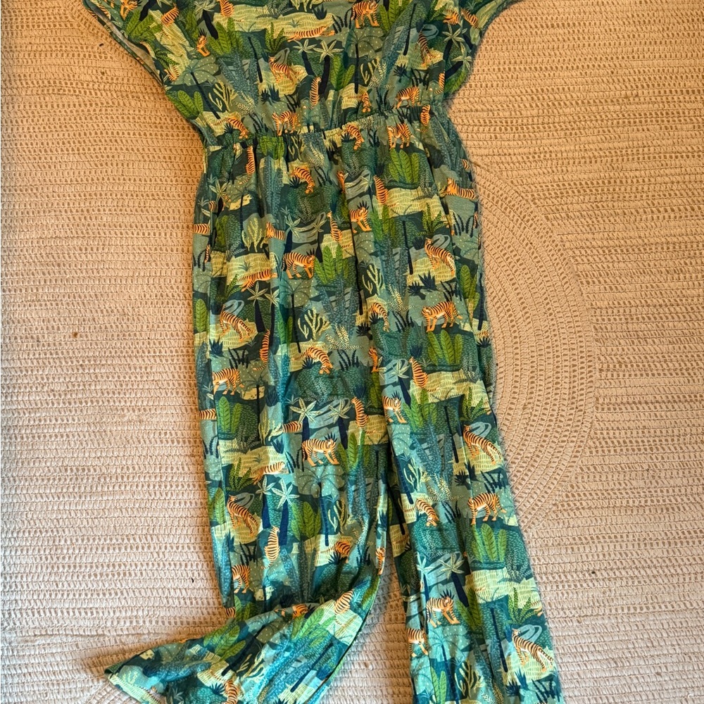 Cost Plus World Market Green Jungle Print Jumpsuit
